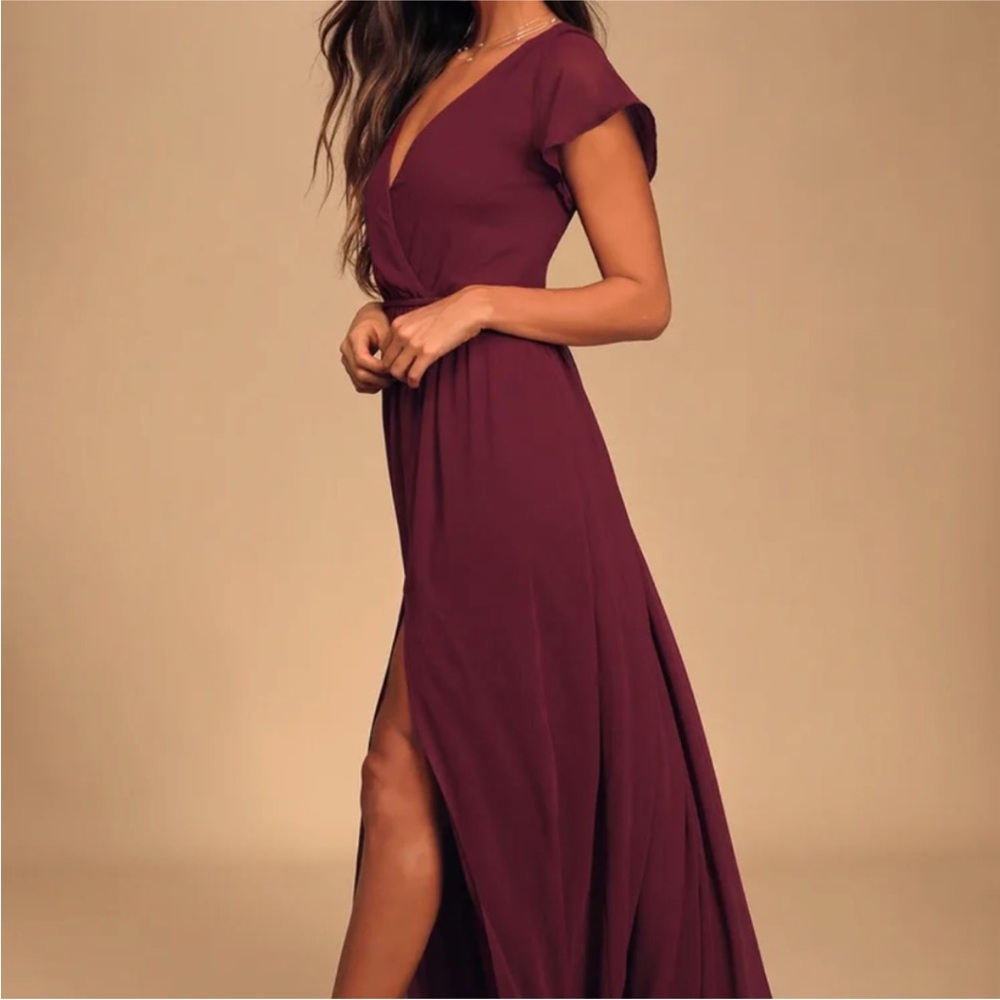 Lulu's Large Burgundy Maxi Dress. Lost in the Moment Bridesmaid